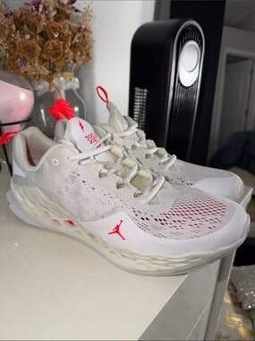 Jordan White Training Shoes with Bright Orange Accents